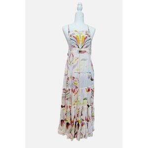 Free People Backless Maxi Dress NWT Size 12 Ivory Boho Watercolor Festival